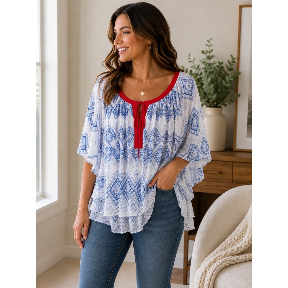 Ariat Womens Medium  Peasant Blouse Flutter Sleeve Light Flowy Top Western Boho